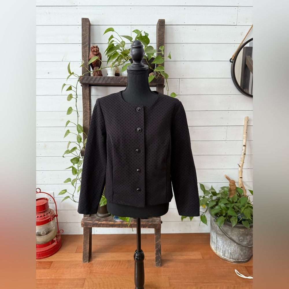 Chico's Black Button-Up Blazer Jacket with Gem Buttons - Picture 7 of 17